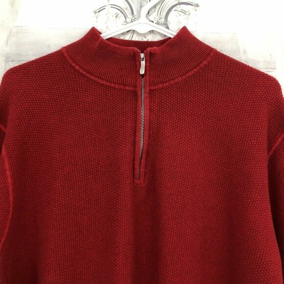 Tommy Bahama Men Size Large 1/2 Half Zip Sweater Solid Red Pullover 100% Cotton - Picture 5 of 8